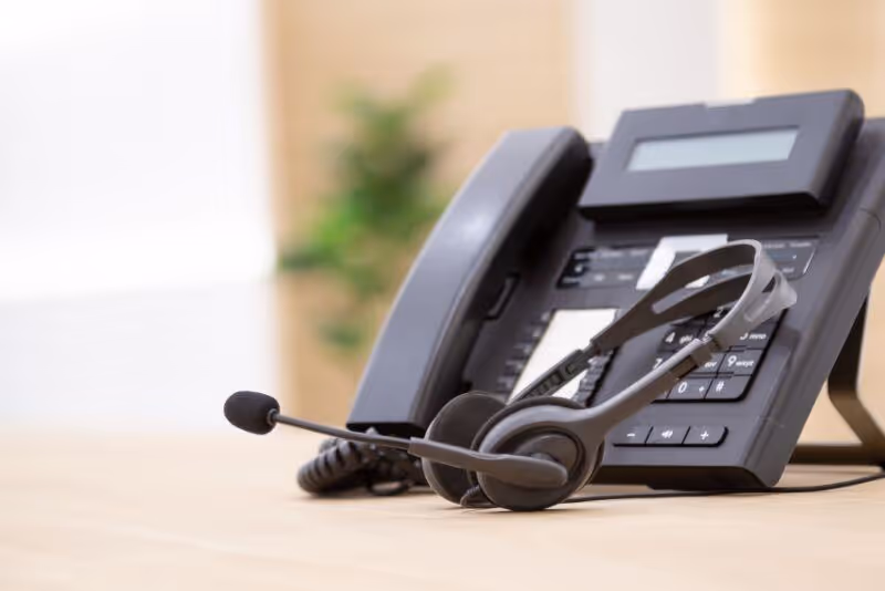stock photo business office phone with headset