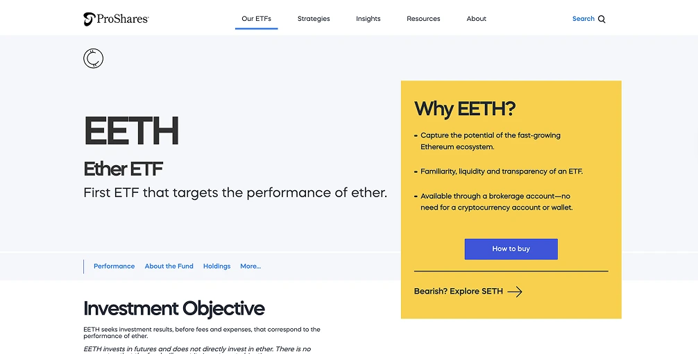 5. ProShares Ether Strategy ETF (EETH) : Meilleur ETF à terme sur l'Ethereum