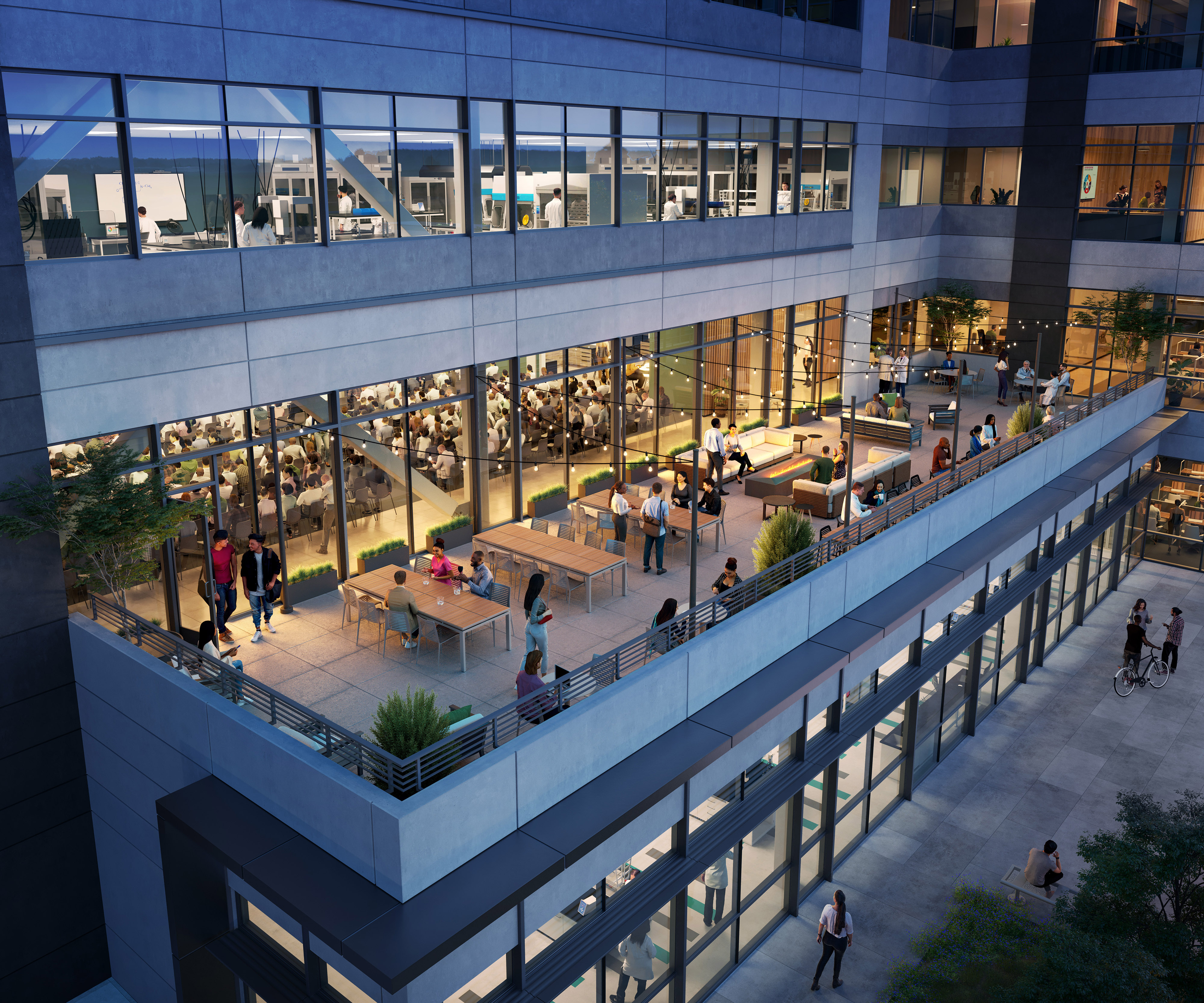 Second-story deck space at sunset