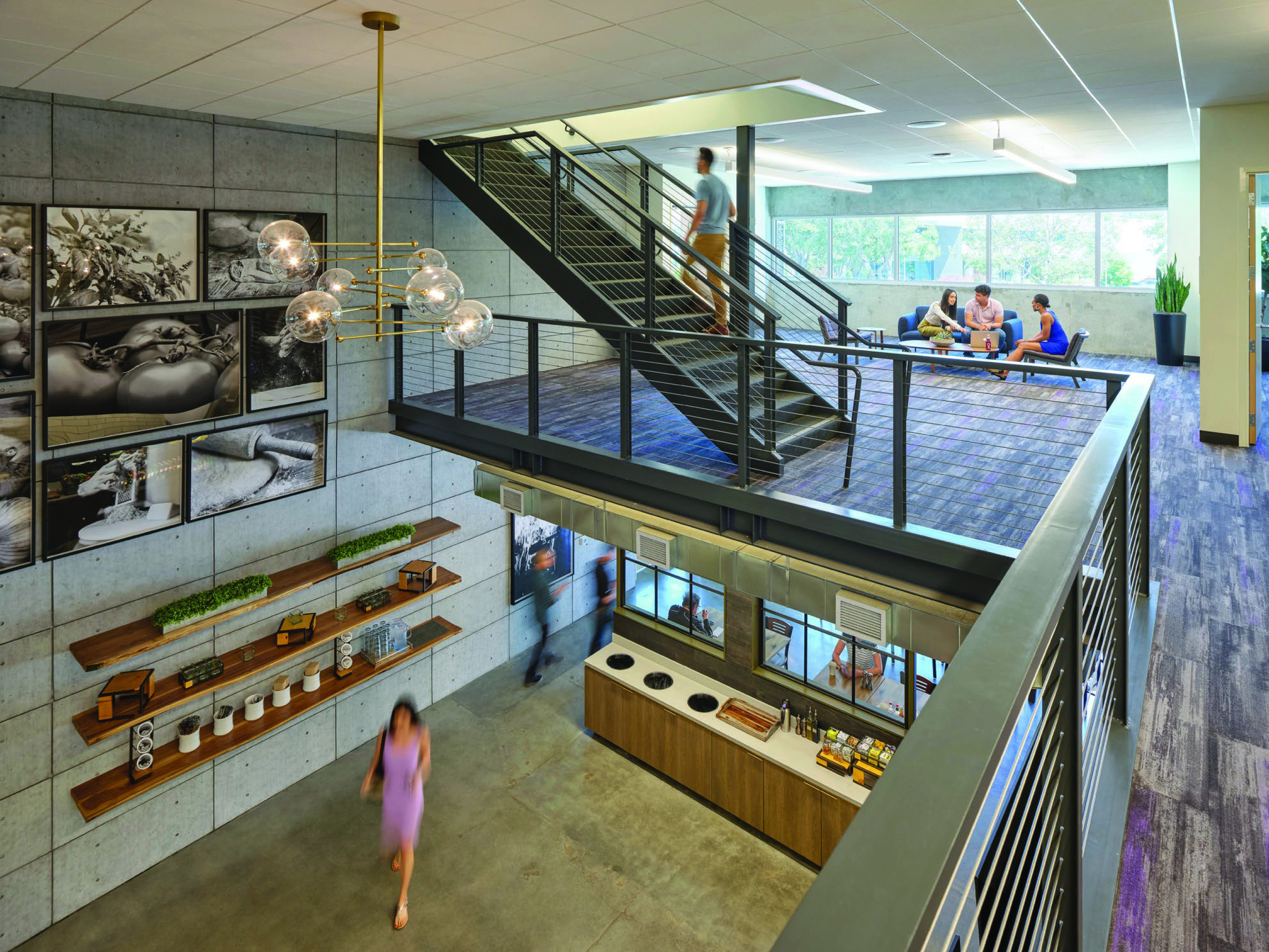 View of two-story cafe and lounge area