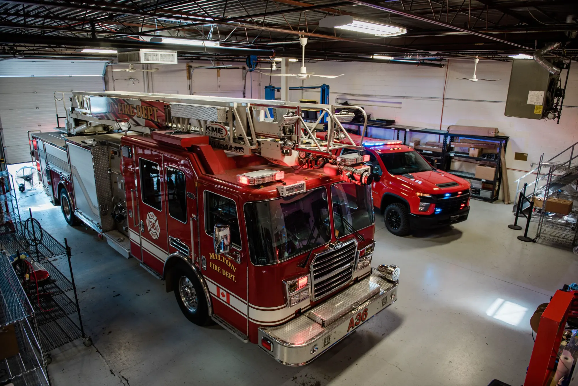 Fire Emergency vehicles in the Milton Workshop