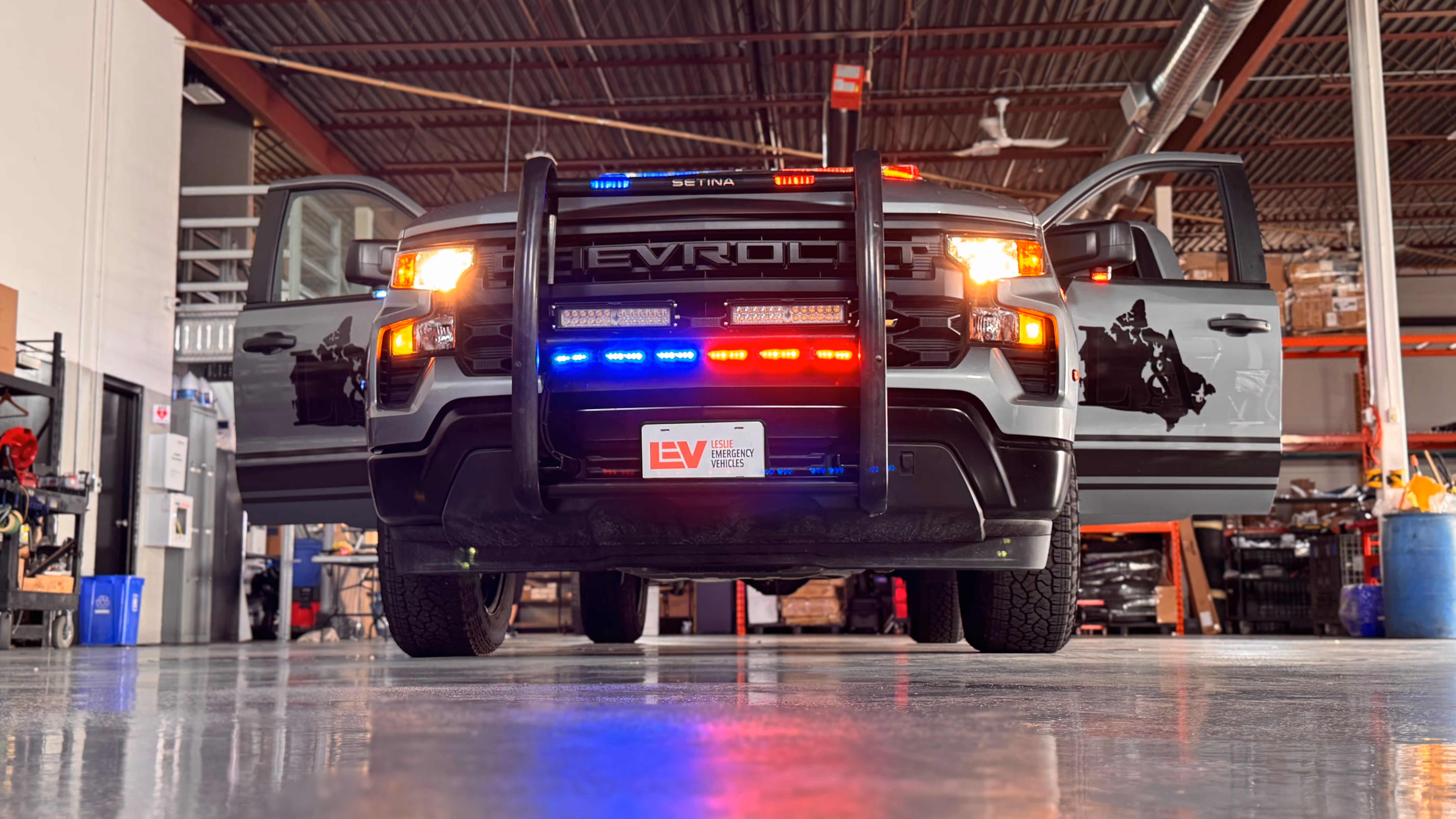 Police vehicle lighting install by Leslie Emergency Vehicles