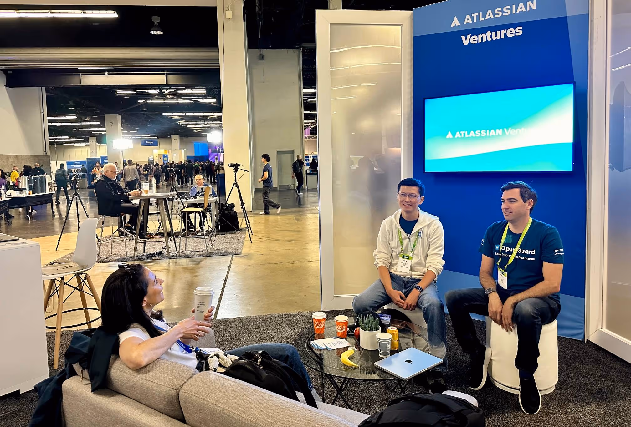 Darin LaFramboise and Shu Shen, Opus Guard Co Founders with Sarah Hughes from Atlassian Ventures