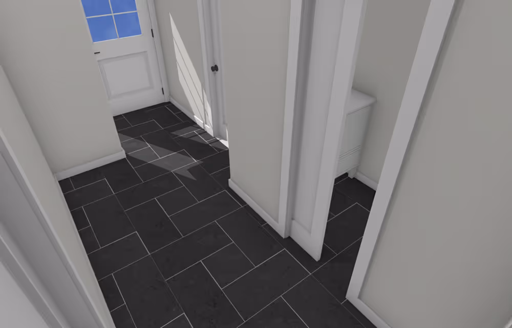 3d render of mudroom with tiles