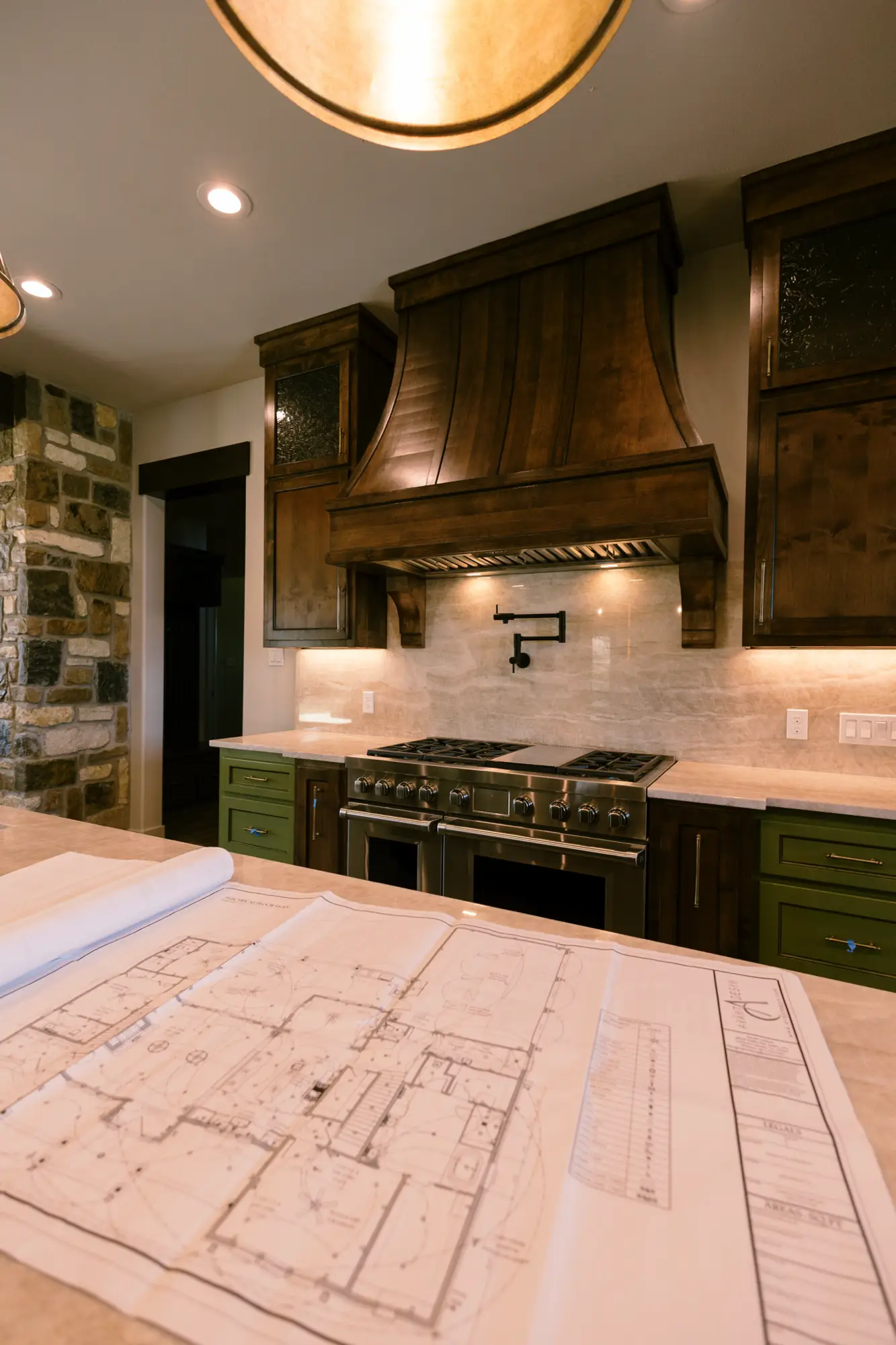 kicten with floor plan on island countertop