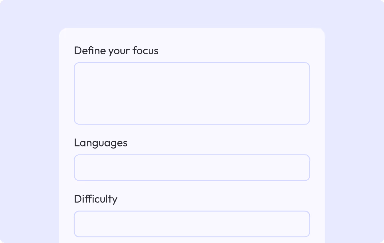 Define your project requirements and we will curate problems to match