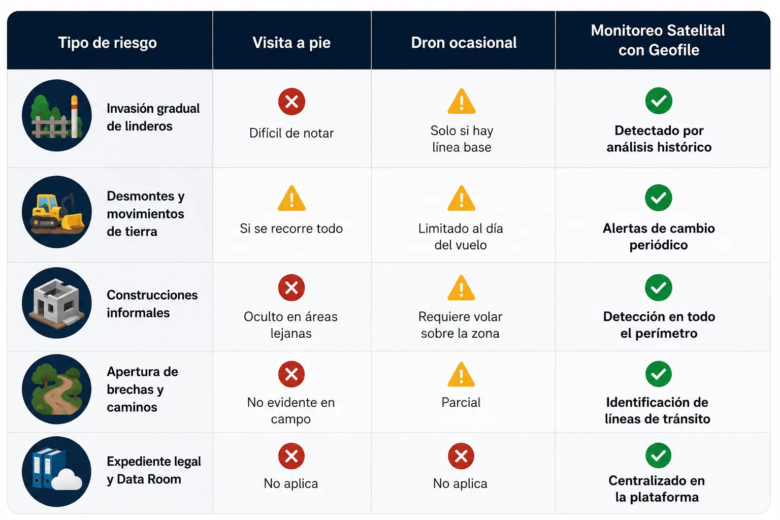 Tabla comparativa de capacidades de vigilancia