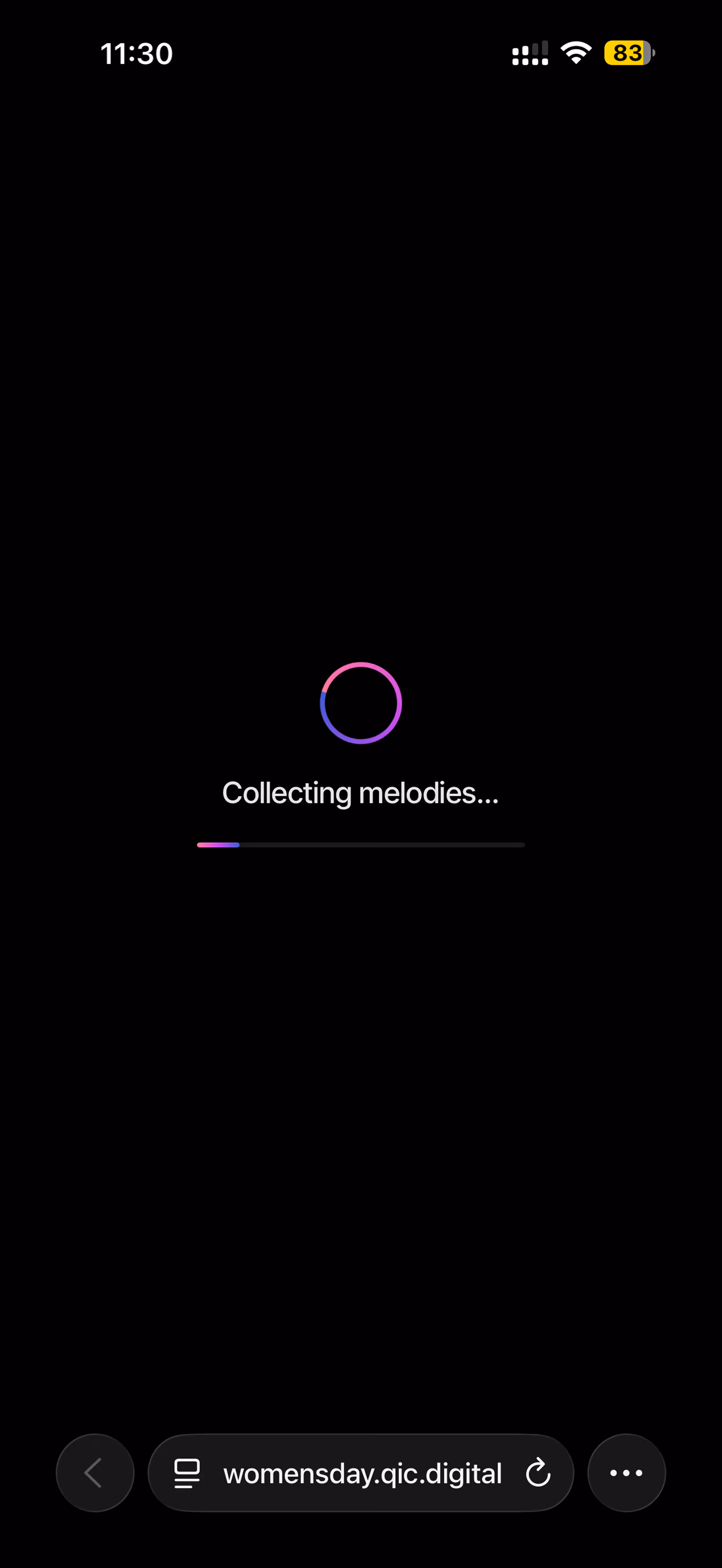 Mobile screen showing a loading indicator and progress bar with the text 'Collecting melodies...'.