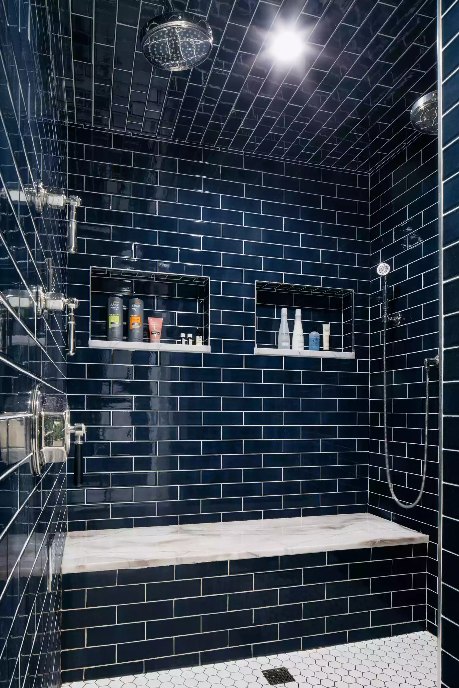 Navy subway tile
