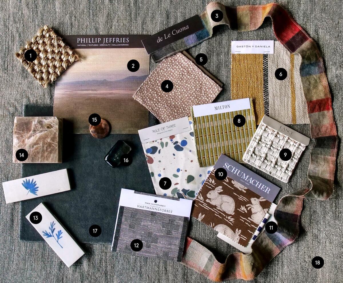 Laura Tribbett’s countrified cache of umber stripes, caramel quartzite and slate blue wool