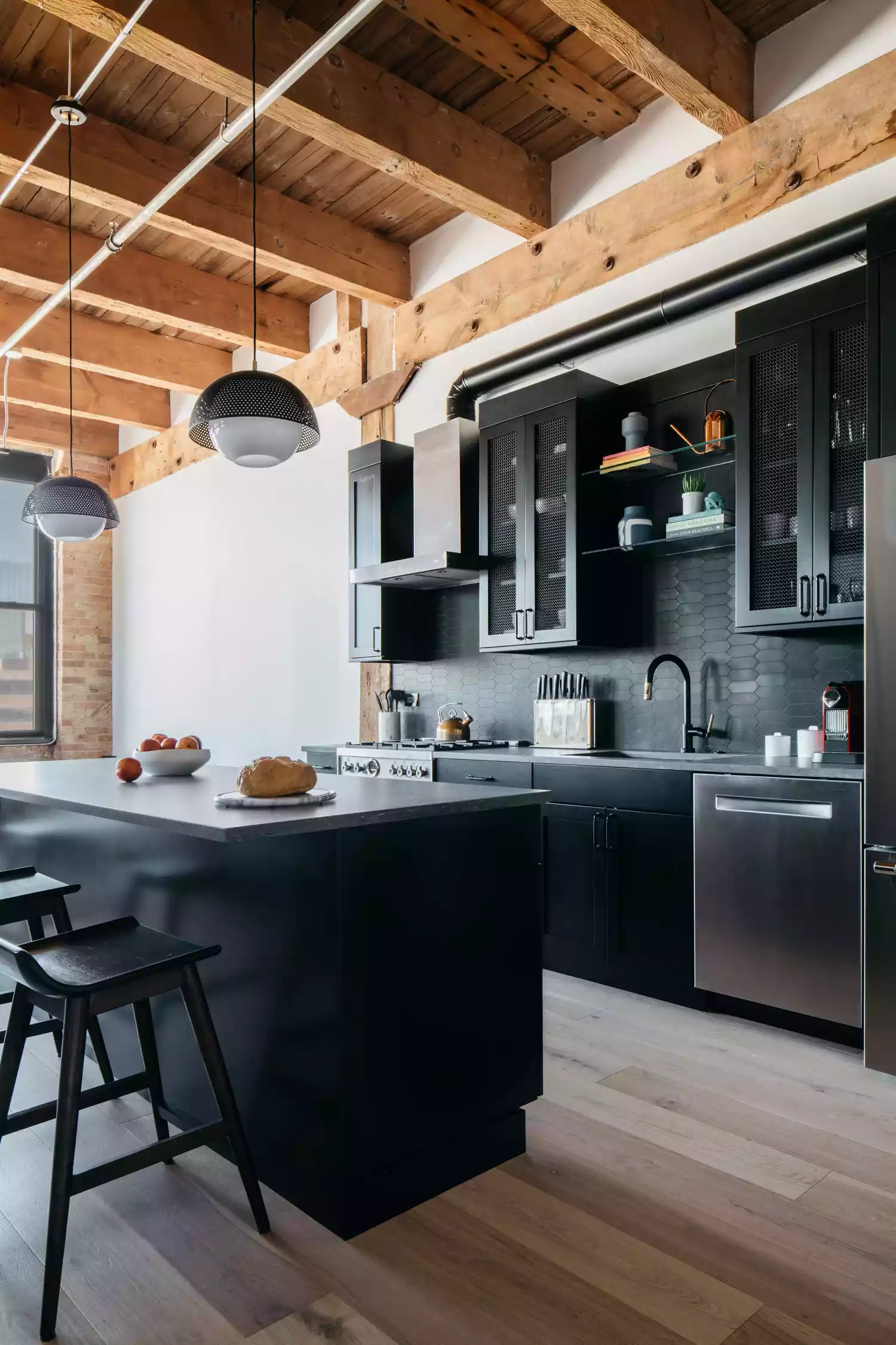 Black on black small kitchen
