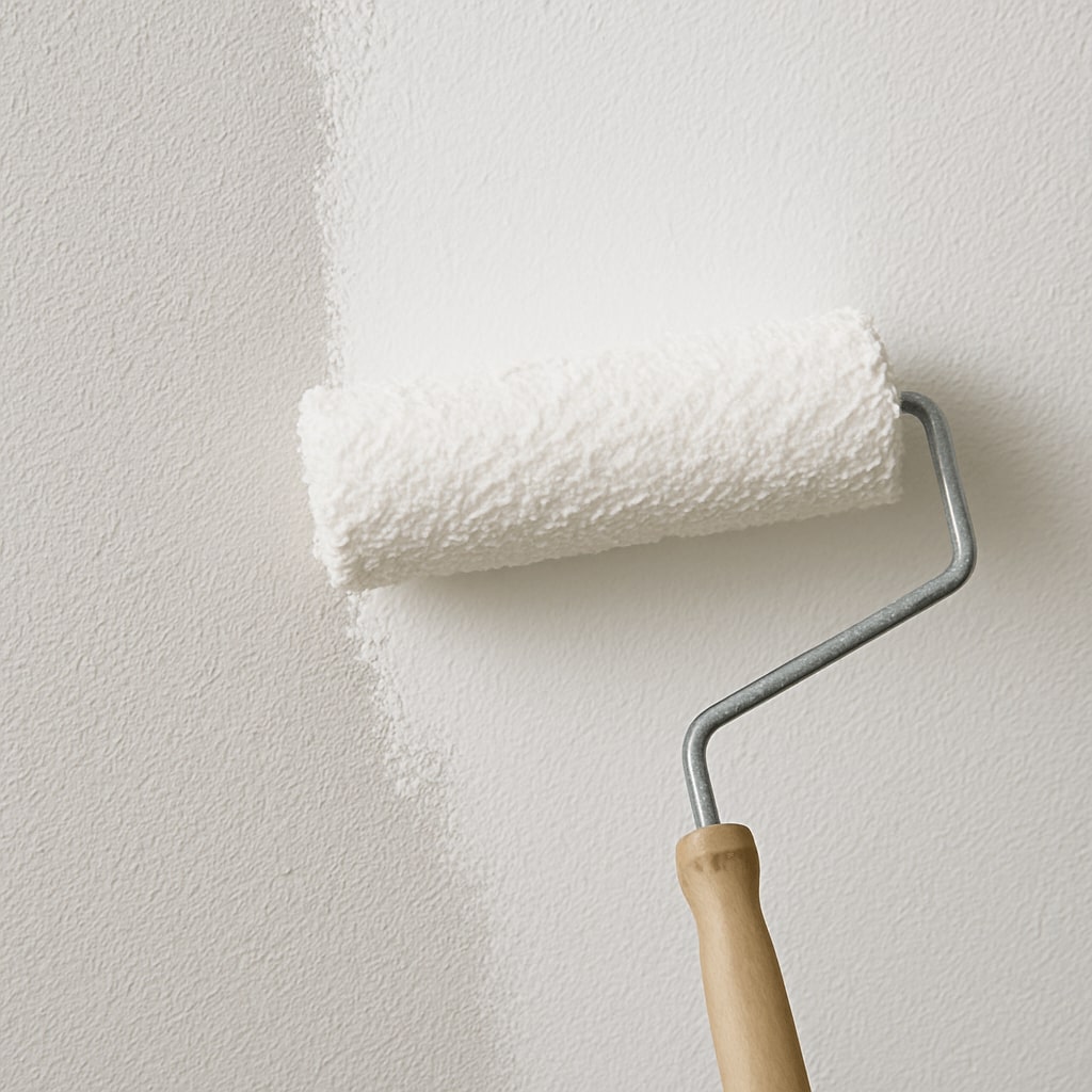 Rullo che passa sul muro con pittura bianca