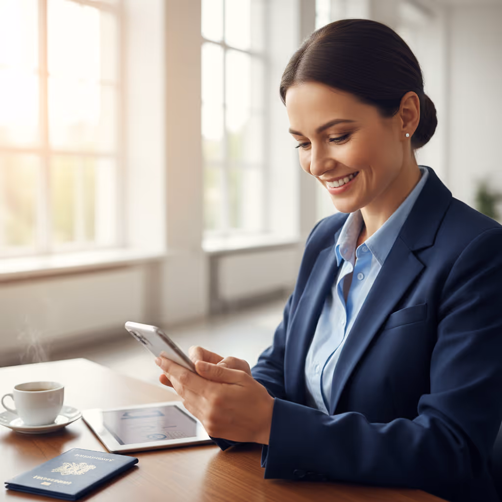 Professional using smartphone with Purple WiFi in Central Government environment