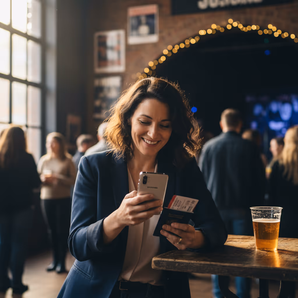 Professional using smartphone with Purple WiFi in Music Venues environment