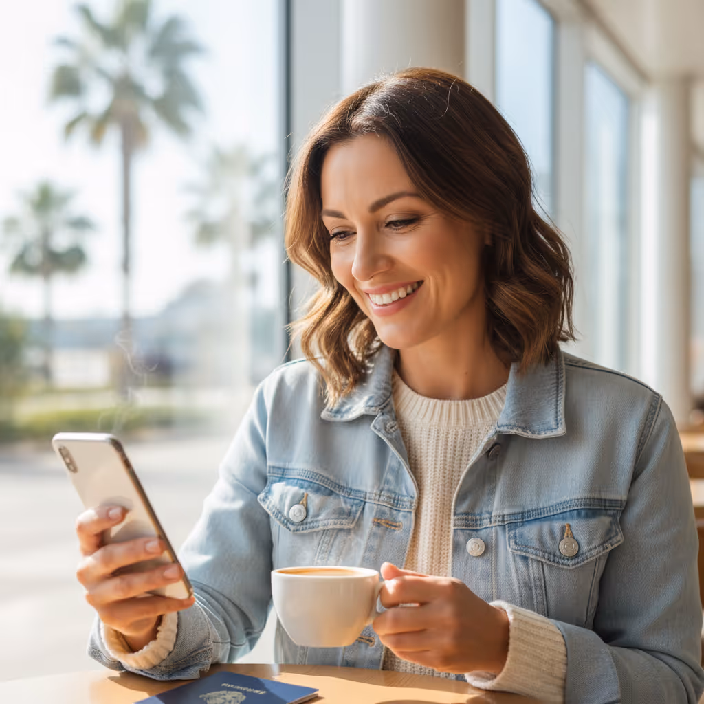 Professional using smartphone with Purple WiFi in Outdoor Spaces environment
