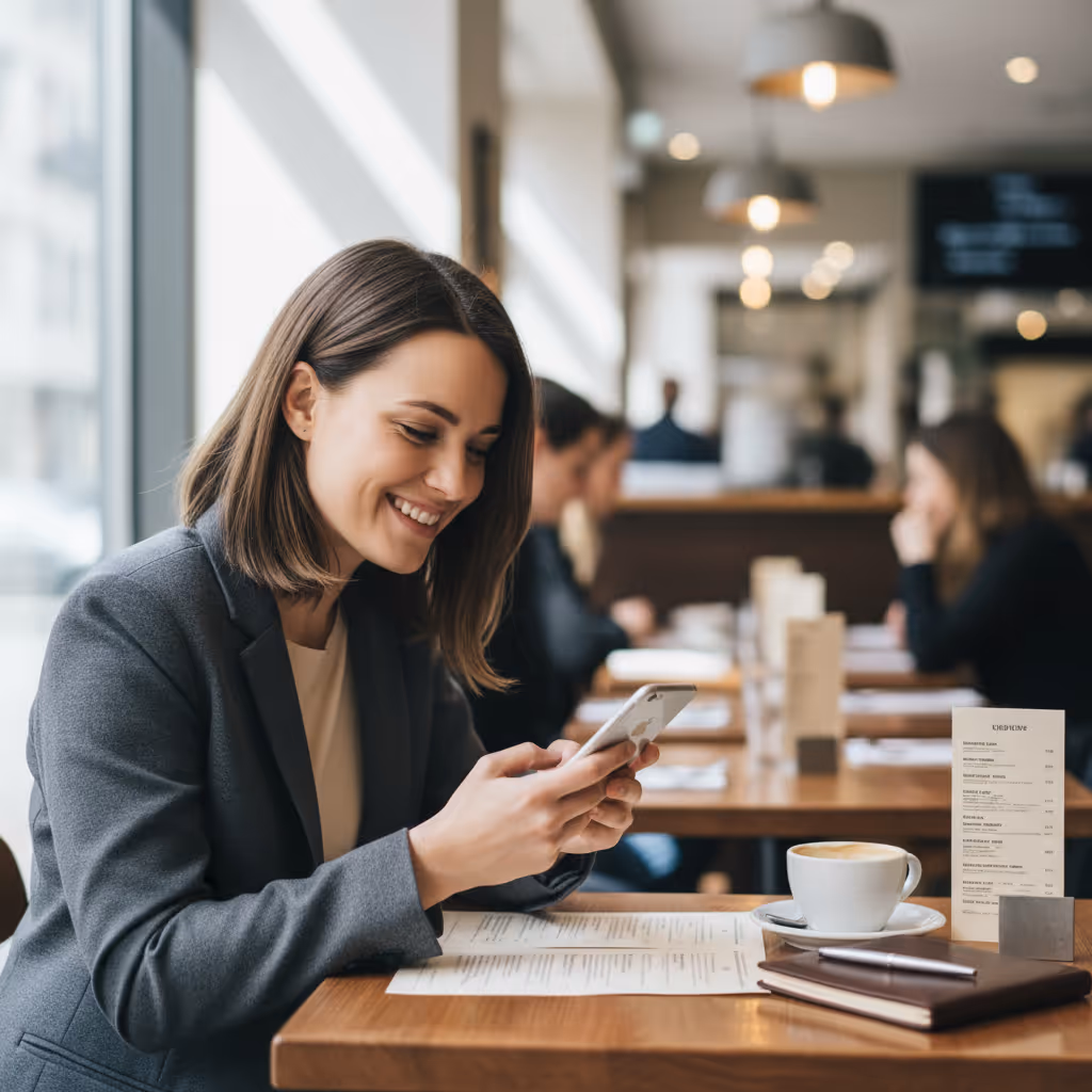 Professional using smartphone with Purple WiFi in Restaurants environment