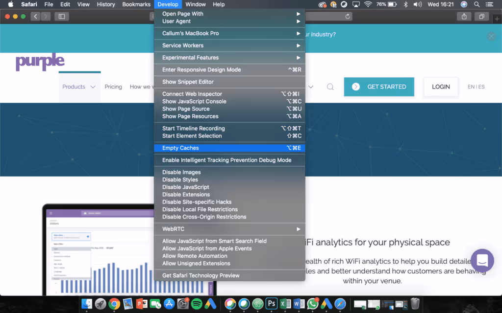 Clearing Cached Data using develop bar Safari