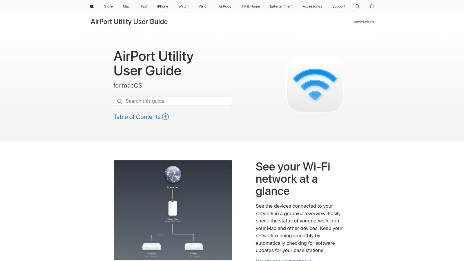 Apple AirPort Utility (iOS) displaying a Wi-Fi scan, showing nearby networks, signal strength, and channel information on an iPhone.