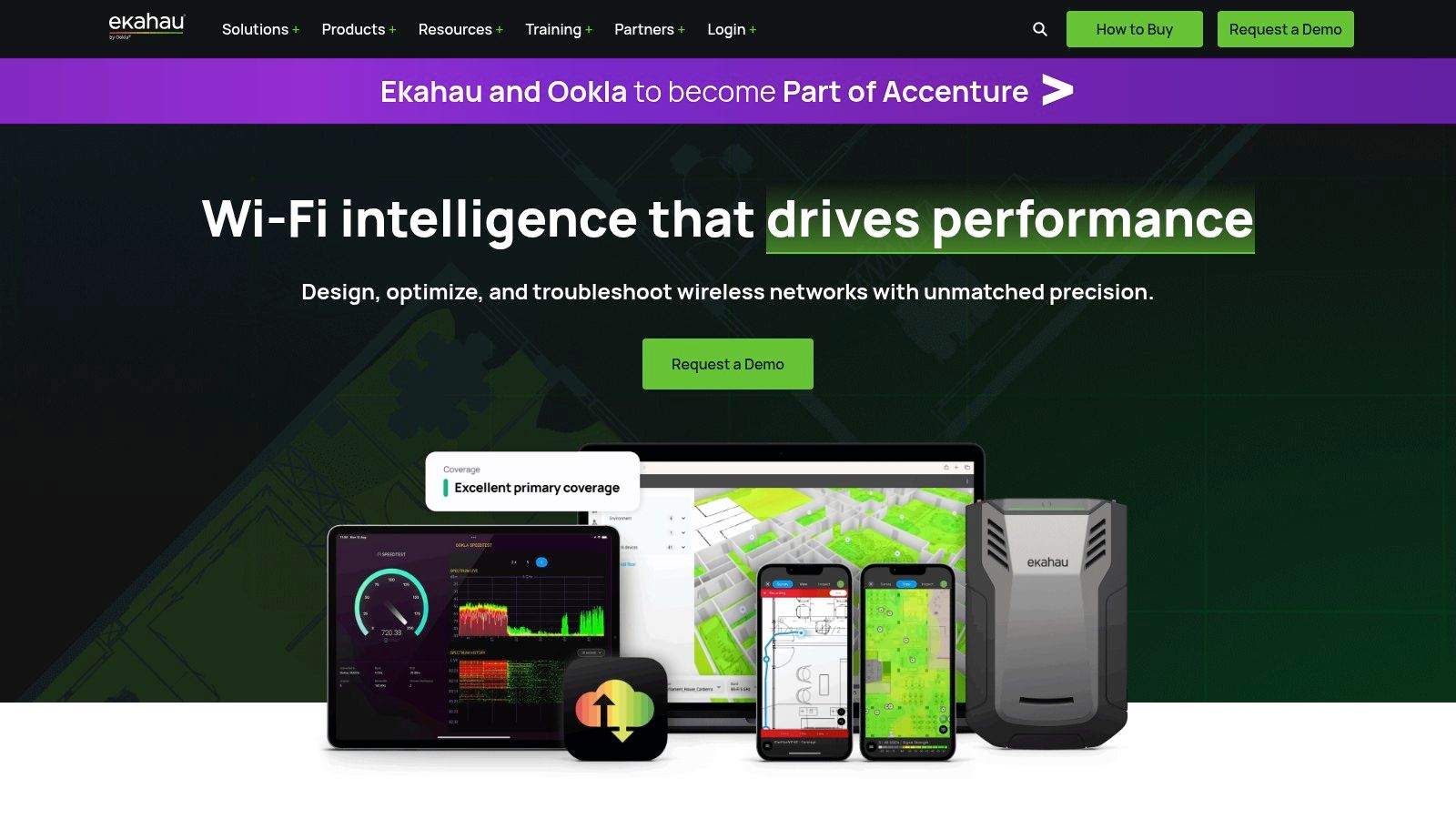 Ekahau Analyzer displaying Wi-Fi health and spectrum data on a mobile device, a key feature of this wifi analyzer application