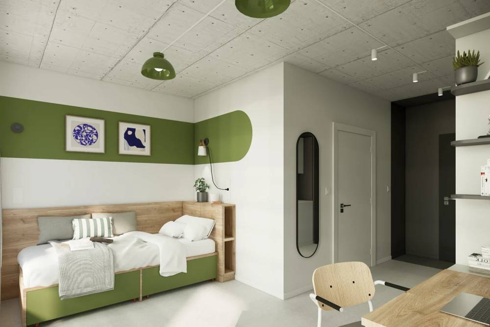 Nowoczesne akademiki StudentSpace – komfortowe pokoje dla studentów w Krakowie.