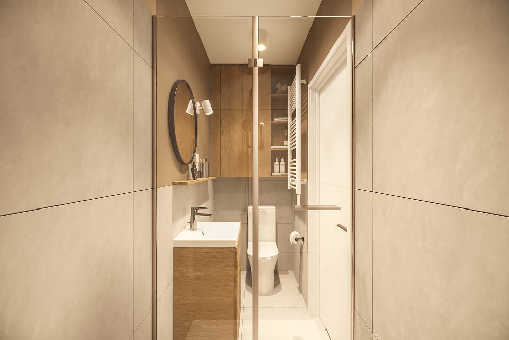 Private bathroom with a shower in a studio at StudentSpace Woloska in Warsaw.