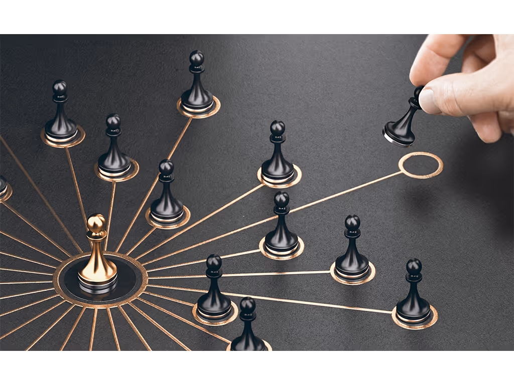strategisch angeordnete Schachfiguren, die Marktführerschaft symbolisieren.