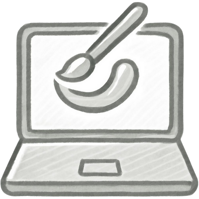 Grafik eines Laptops mit Designmotiv auf dem Bildschirm.