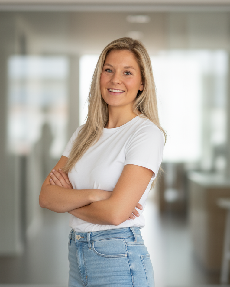 Bild der Gründerin und Branddesignerin Sarah Otto, die in die Kamera lächelt.