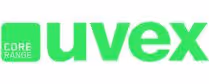 uvex Logo mit grünem Quadrat und dem Text CORE RANGE.