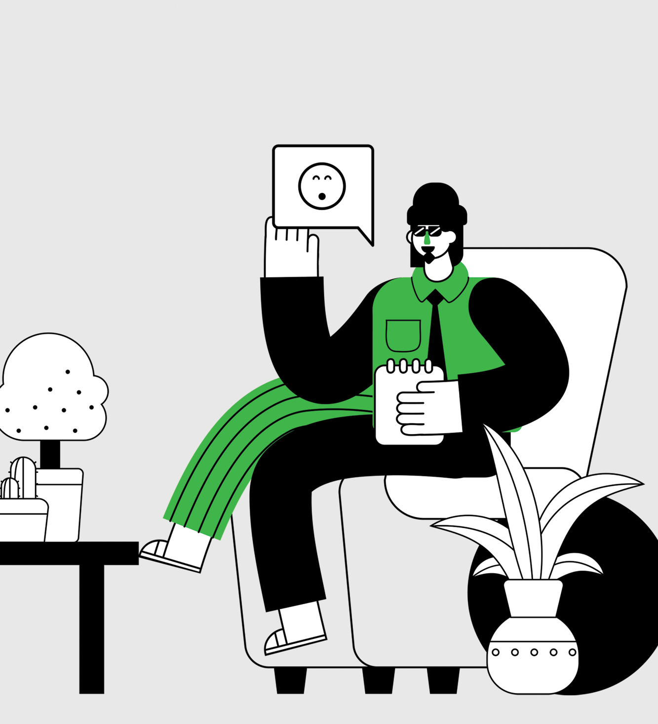 A guy sitting in a chair ready to talk about SEO