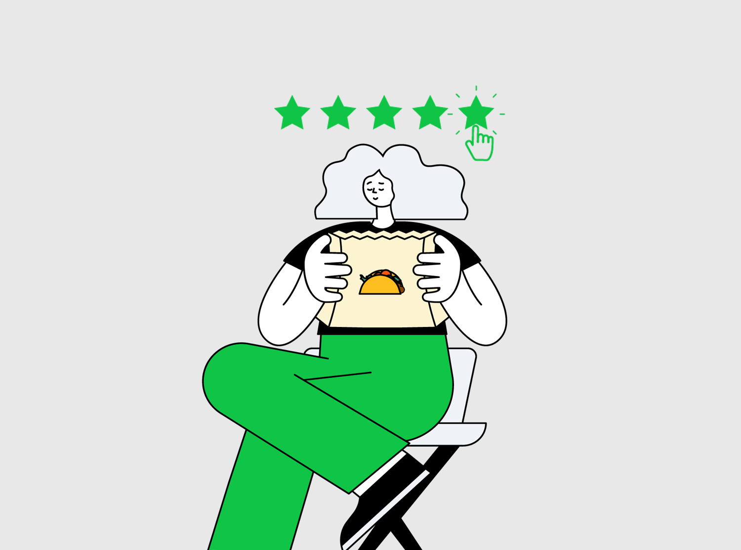 A girl is about to give a 5-star review for the mexican food she ordered.