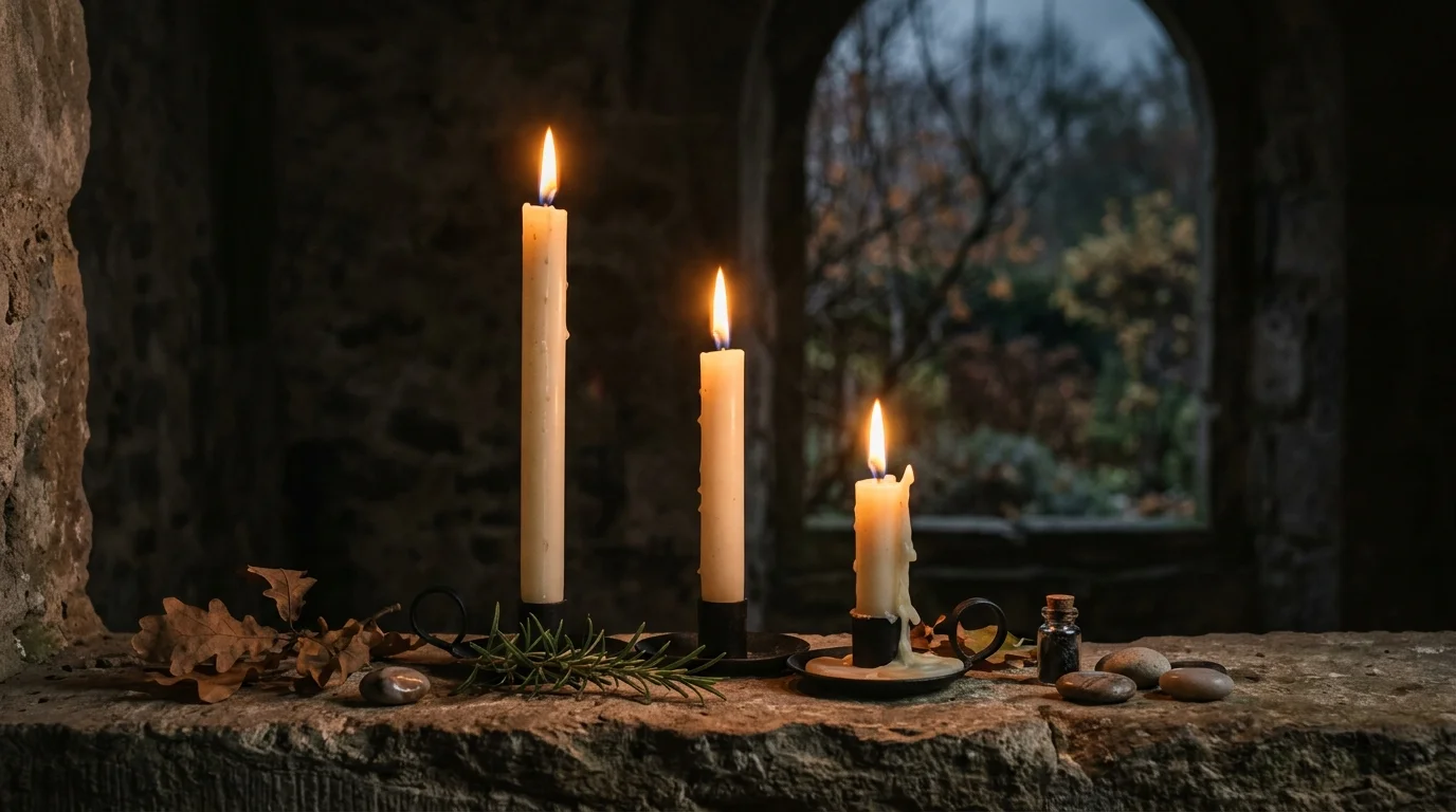Three candles representing different Christian traditions in respectful comparison