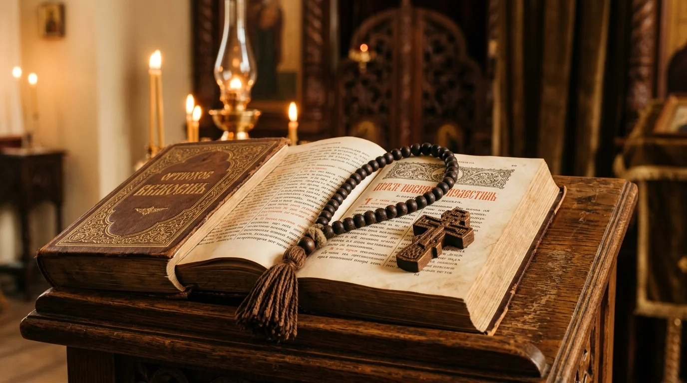 Orthodox prayer rope and cross symbolizing distinct devotional practice