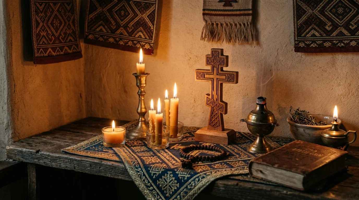 Icon corner with candles representing personal prayer and spiritual formation