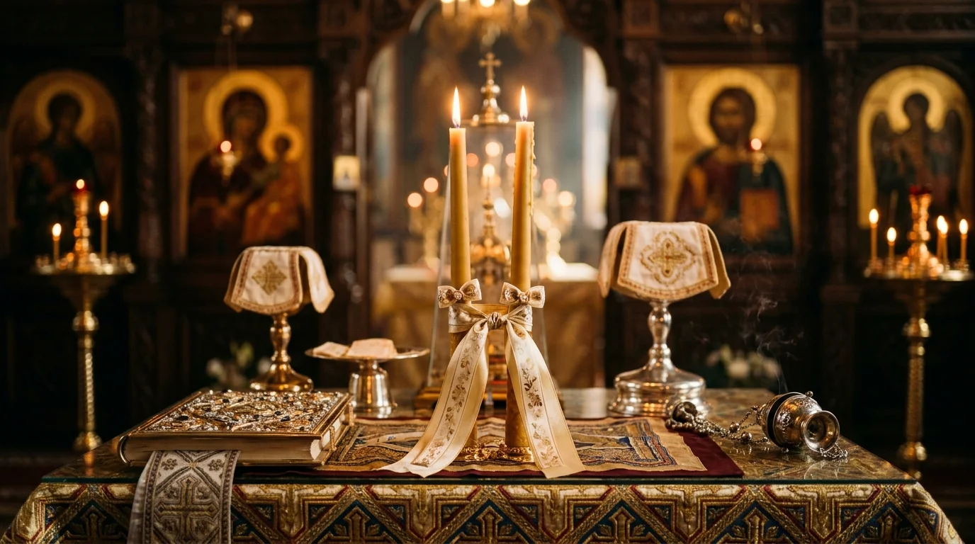 Two wedding candles representing Orthodox marriage discernment