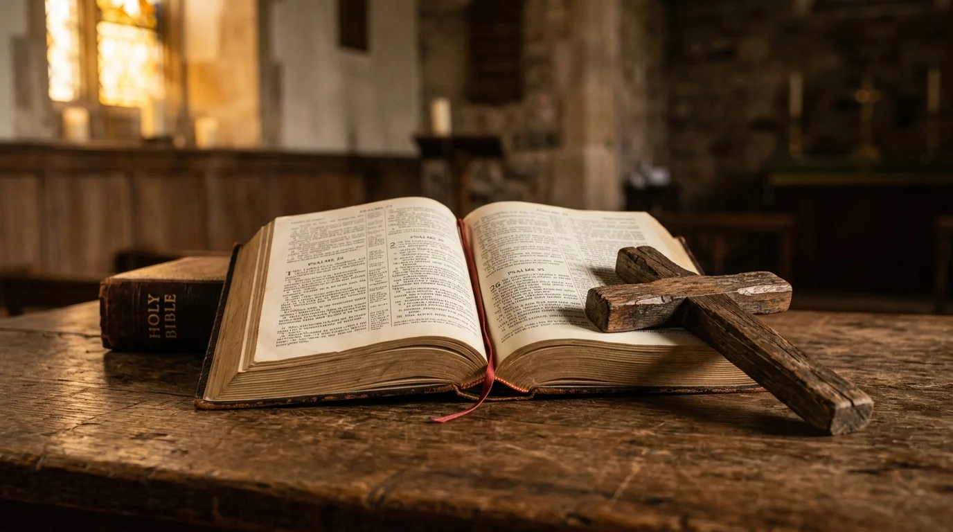 Open Bible and cross symbolizing Orthodox theological reflection on discernment