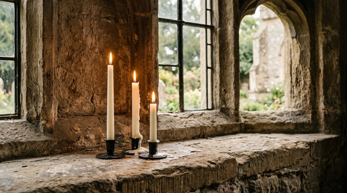 Three lit candles representing different Christian traditions of prayer