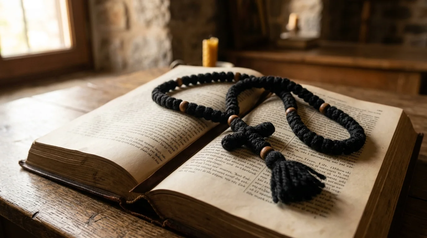 Prayer rope and Scripture representing a simple Orthodox midday prayer practice