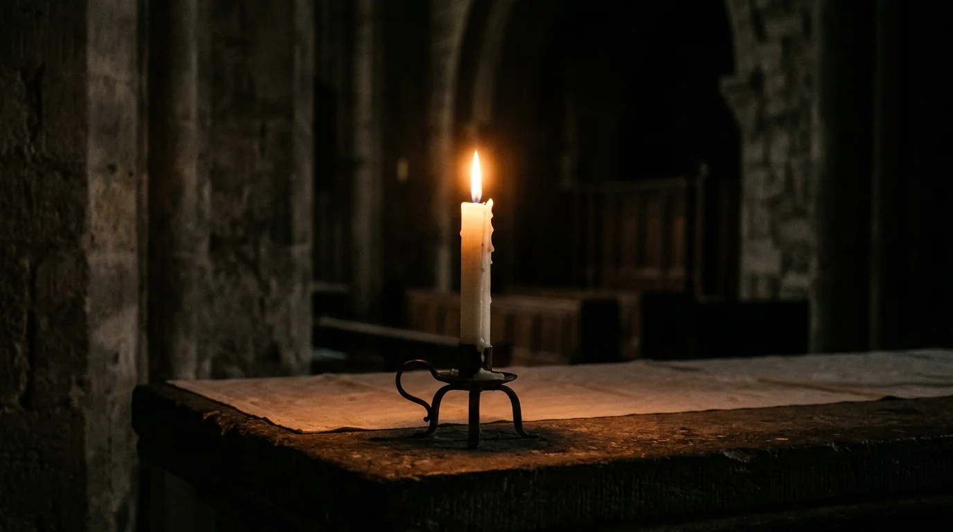 Candle burning alone in darkness representing prayer during fear and hardship