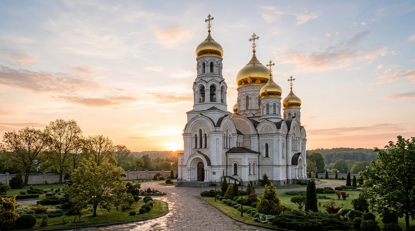 Orthodox cathedral exterior at sunrise symbolizing different traditions of dawn prayer