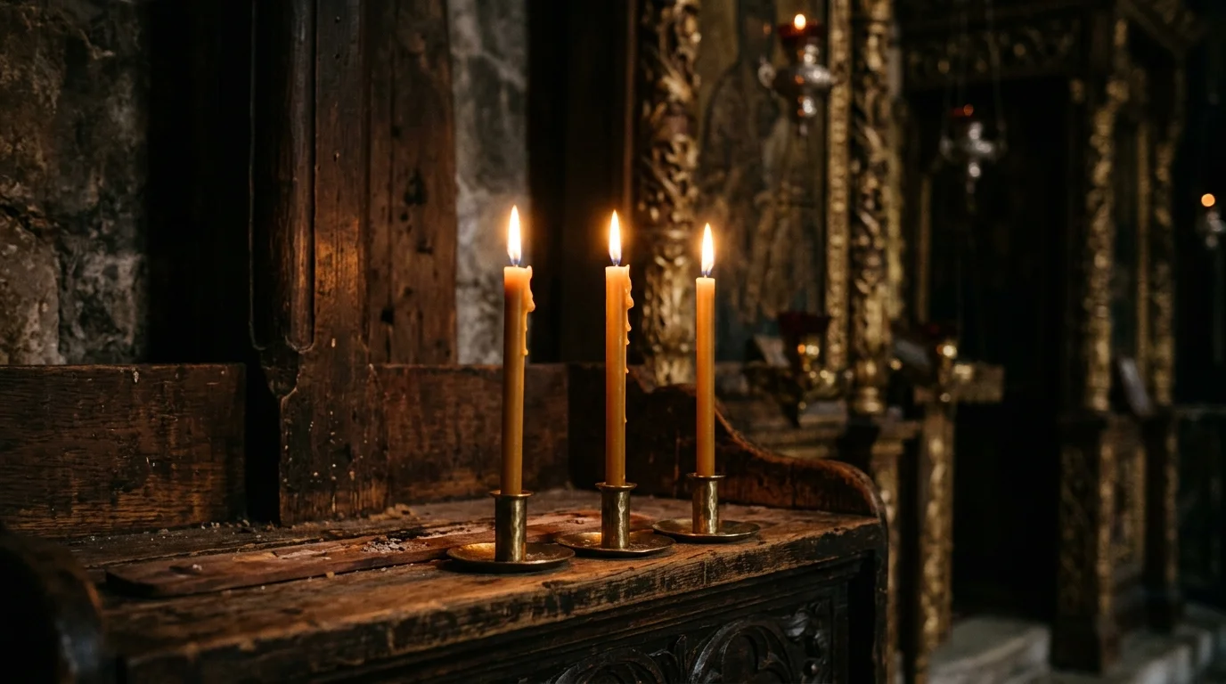 Three lit candles side by side representing different Christian traditions in dialogue