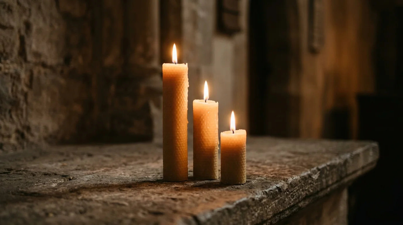 Three lit candles side by side representing different Christian traditions in dialogue