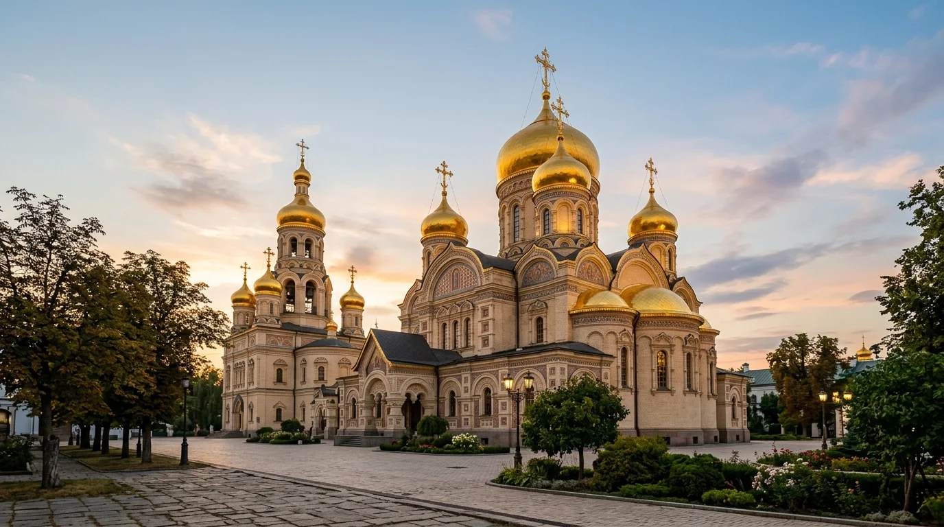 Golden domed Orthodox cathedral exterior representing right worship and right belief