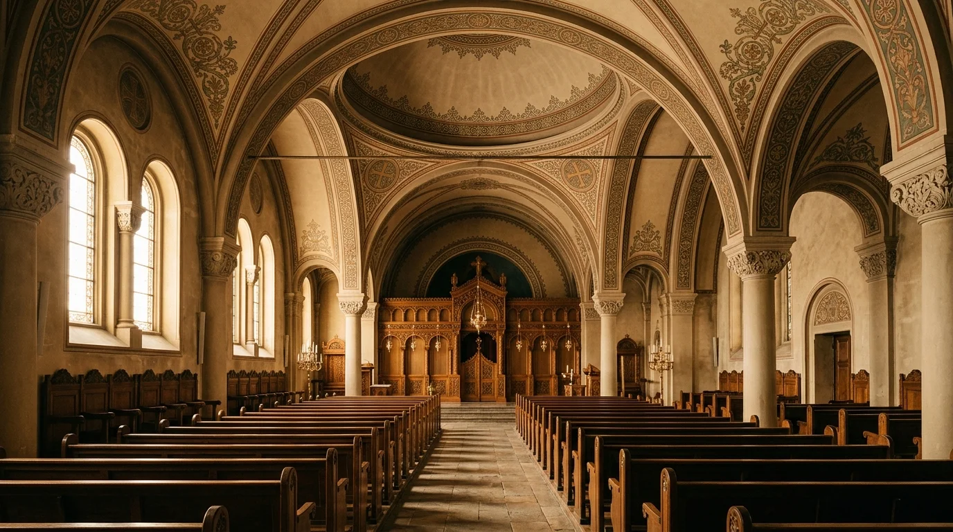 Empty Orthodox church nave inviting quiet reflection on spiritual gifts