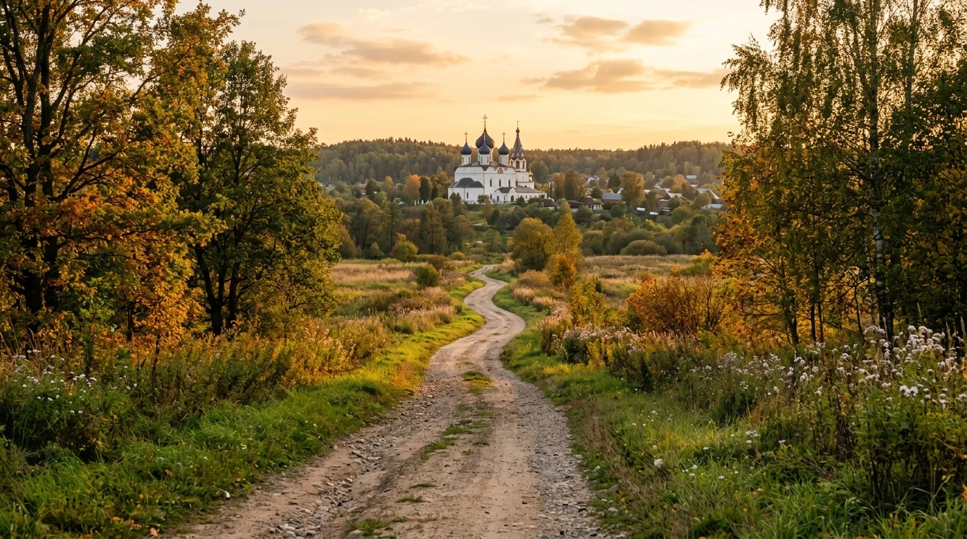Quiet countryside path representing the steady, ordinary Orthodox path of prayer