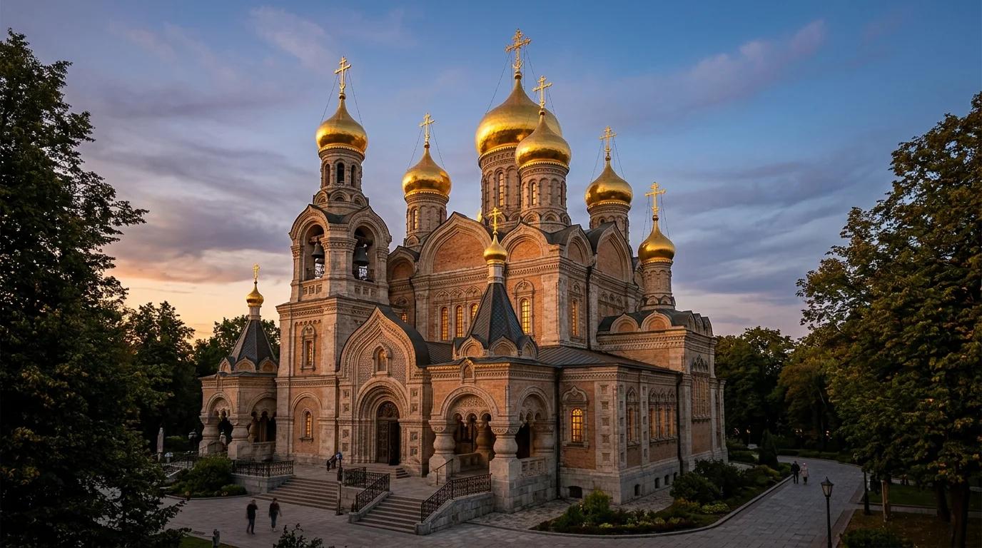 Orthodox cathedral exterior in Munich style architecture representing the healing life of the Church