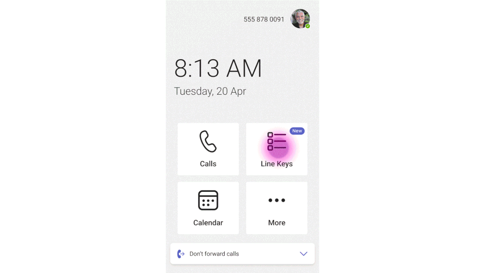 GIF showing a Teams Phone screen, demonstrating the process to assign contacts to line keys, Picture