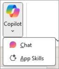 Screenshot showing Copilot dropdown in the ribbon of a Microsoft 365 app