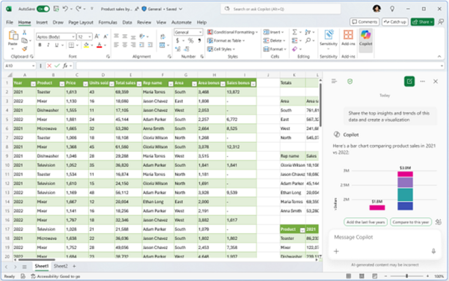 Screenshot of Copilot Chat in Excel