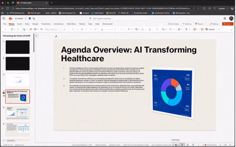Have Copilot create speaker notes for one slide or the entire presentation with a new on button.